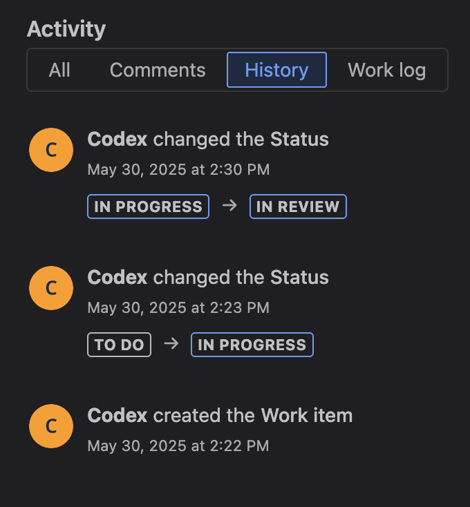 Jira status transition to In Review